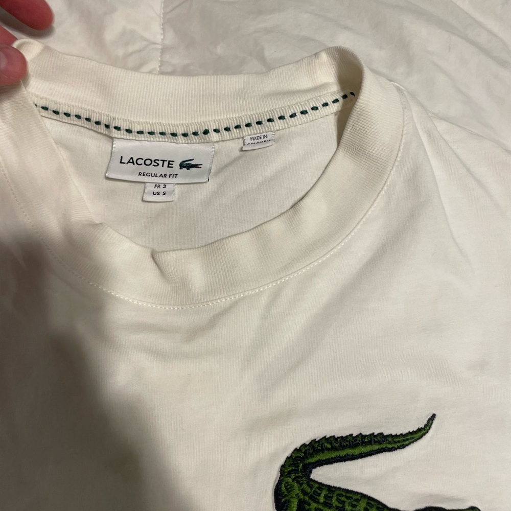 Lacoste Cream T-Shirt with Green Logo